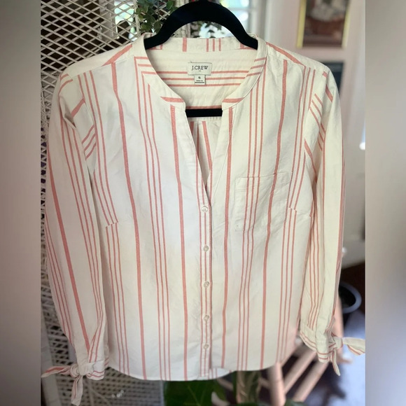 J. Crew Factory White & Coral Striped Button Down 100% Cotton Shirt Size Small - Picture 9 of 9